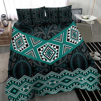 New Zealand Aotearoa Bedding Set Turquoise Taniko Art Maori Pattern