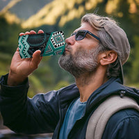 New Zealand Aotearoa 4 in 1 Can Cooler Tumbler Turquoise Taniko Art Maori Pattern