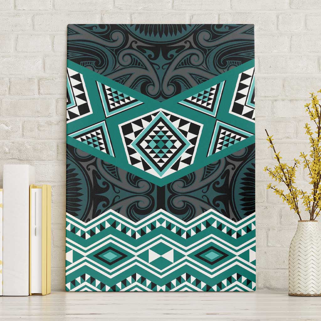 New Zealand Aotearoa Canvas Wall Art Turquoise Taniko Art Maori Pattern