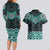 New Zealand Aotearoa Couples Matching Long Sleeve Bodycon Dress and Hawaiian Shirt Turquoise Taniko Art Maori Pattern