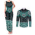 New Zealand Aotearoa Couples Matching Tank Maxi Dress and Long Sleeve Button Shirt Turquoise Taniko Art Maori Pattern