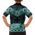 New Zealand Aotearoa Family Matching Off The Shoulder Long Sleeve Dress and Hawaiian Shirt Turquoise Taniko Art Maori Pattern