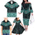 New Zealand Aotearoa Family Matching Off The Shoulder Long Sleeve Dress and Hawaiian Shirt Turquoise Taniko Art Maori Pattern