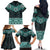 New Zealand Aotearoa Family Matching Off The Shoulder Long Sleeve Dress and Hawaiian Shirt Turquoise Taniko Art Maori Pattern