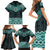 New Zealand Aotearoa Family Matching Short Sleeve Bodycon Dress and Hawaiian Shirt Turquoise Taniko Art Maori Pattern