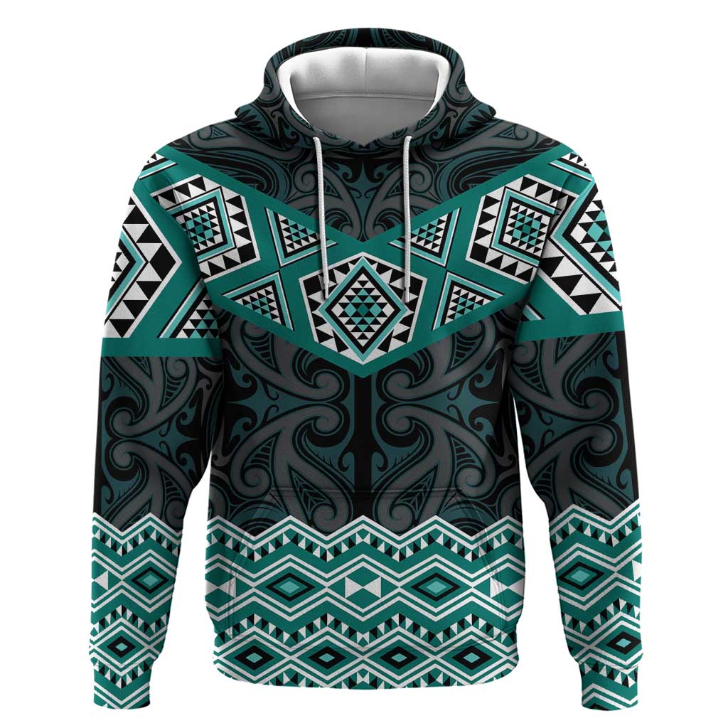 New Zealand Aotearoa Hoodie Turquoise Taniko Art Maori Pattern