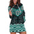 New Zealand Aotearoa Hoodie Dress Turquoise Taniko Art Maori Pattern