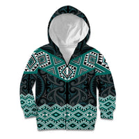 New Zealand Aotearoa Kid Hoodie Turquoise Taniko Art Maori Pattern