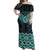 New Zealand Aotearoa Off Shoulder Maxi Dress Turquoise Taniko Art Maori Pattern