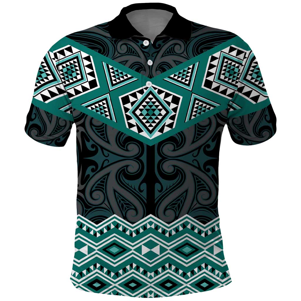 New Zealand Aotearoa Polo Shirt Turquoise Taniko Art Maori Pattern