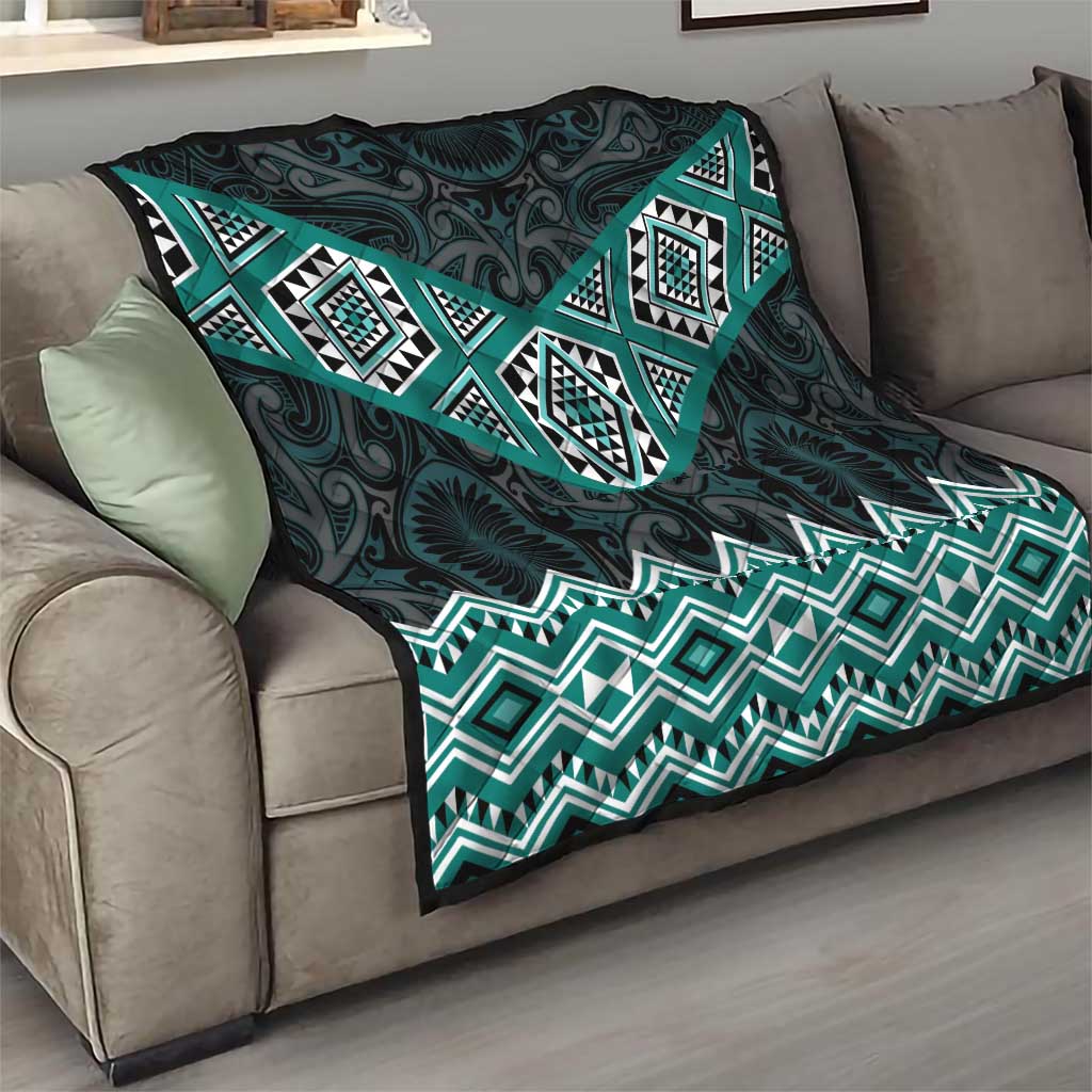 New Zealand Aotearoa Quilt Turquoise Taniko Art Maori Pattern