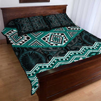 New Zealand Aotearoa Quilt Bed Set Turquoise Taniko Art Maori Pattern