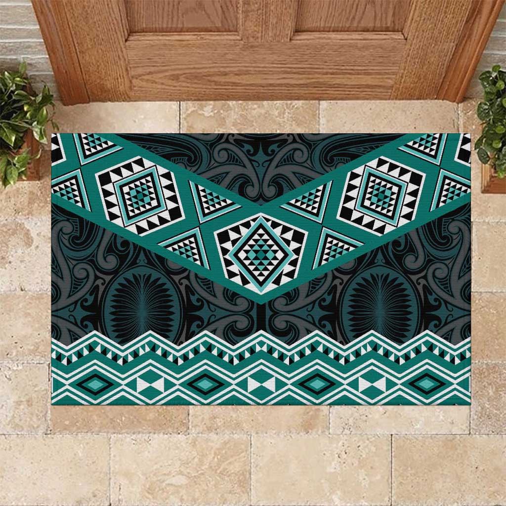 New Zealand Aotearoa Rubber Doormat Turquoise Taniko Art Maori Pattern