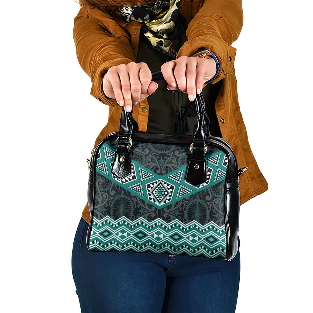 New Zealand Aotearoa Shoulder Handbag Turquoise Taniko Art Maori Pattern