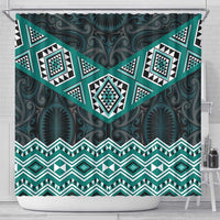 New Zealand Aotearoa Shower Curtain Turquoise Taniko Art Maori Pattern