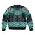 New Zealand Aotearoa Sleeve Zip Bomber Jacket Turquoise Taniko Art Maori Pattern