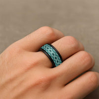 New Zealand Aotearoa Spinner Ring Turquoise Taniko Art Maori Pattern LT05 - Polynesian Pride