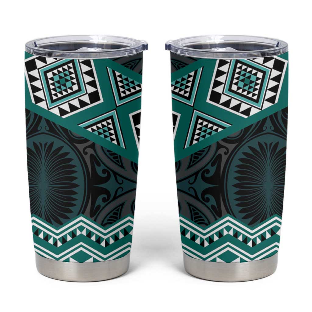 New Zealand Aotearoa Tumbler Cup Turquoise Taniko Art Maori Pattern