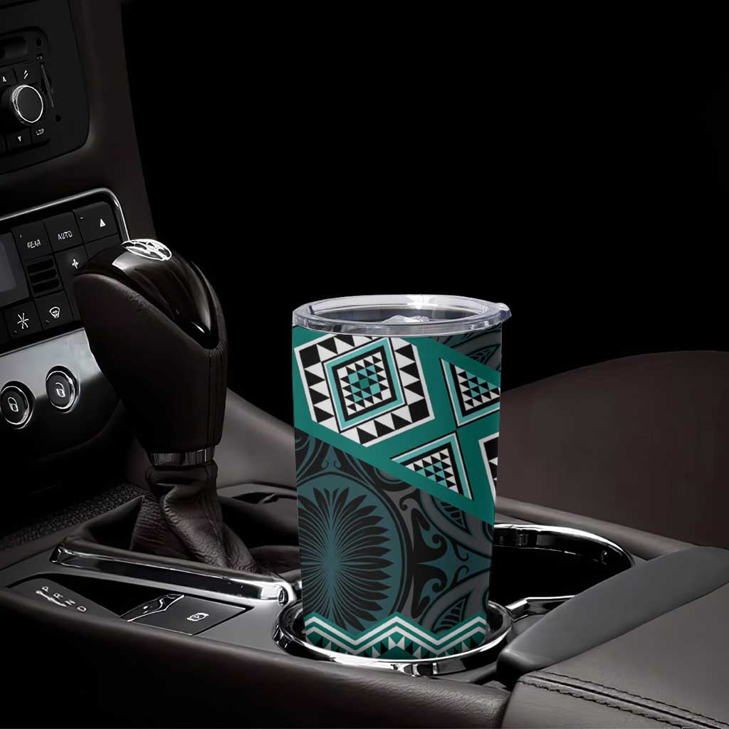 New Zealand Aotearoa Tumbler Cup Turquoise Taniko Art Maori Pattern