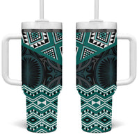 New Zealand Aotearoa Tumbler With Handle Turquoise Taniko Art Maori Pattern