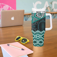 New Zealand Aotearoa Tumbler With Handle Turquoise Taniko Art Maori Pattern