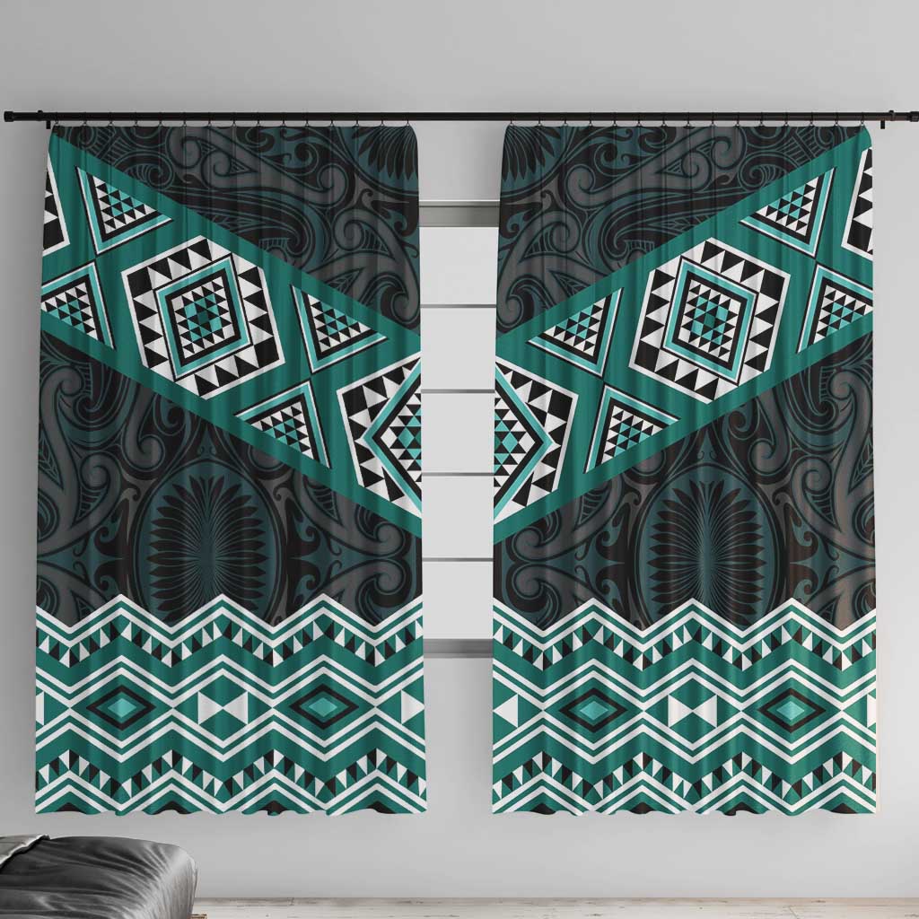 New Zealand Aotearoa Window Curtain Turquoise Taniko Art Maori Pattern