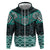 New Zealand Aotearoa Zip Hoodie Turquoise Taniko Art Maori Pattern