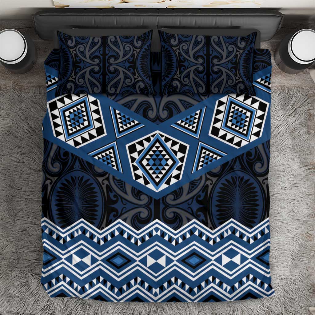 New Zealand Aotearoa Bedding Set Blue Taniko Art Maori Pattern