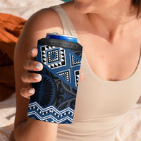 New Zealand Aotearoa 4 in 1 Can Cooler Tumbler Blue Taniko Art Maori Pattern
