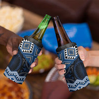 New Zealand Aotearoa 4 in 1 Can Cooler Tumbler Blue Taniko Art Maori Pattern