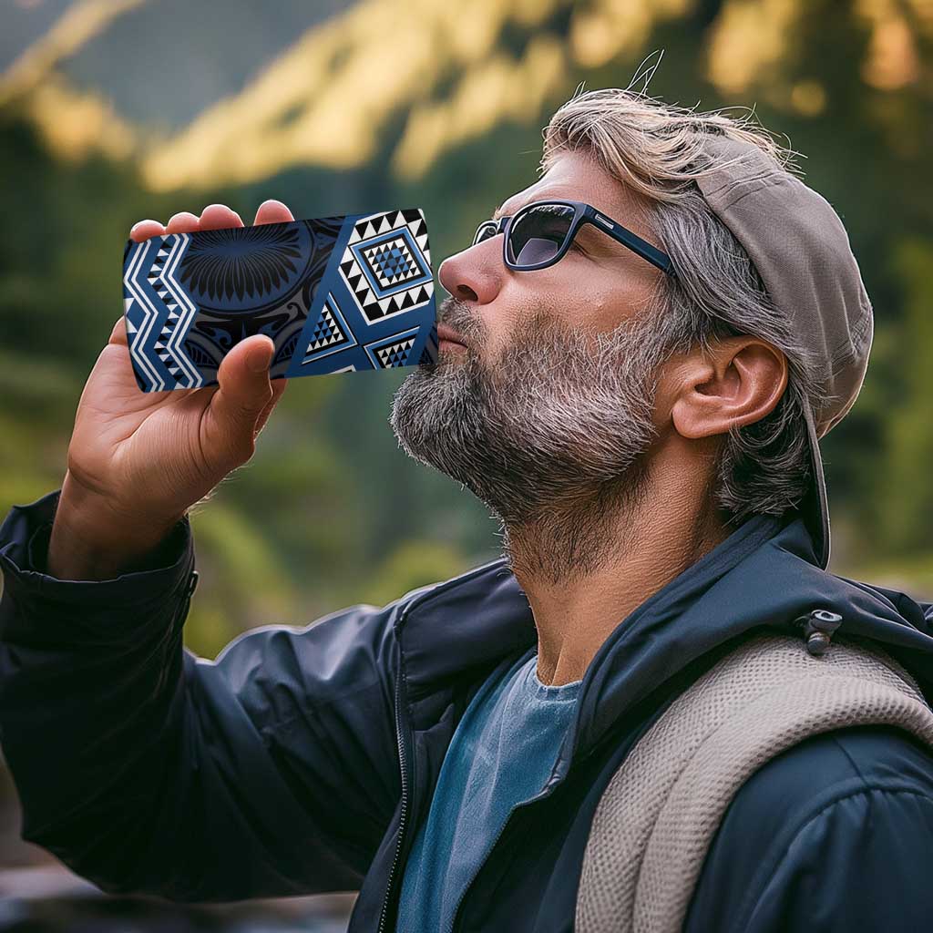 New Zealand Aotearoa 4 in 1 Can Cooler Tumbler Blue Taniko Art Maori Pattern