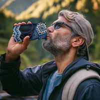 New Zealand Aotearoa 4 in 1 Can Cooler Tumbler Blue Taniko Art Maori Pattern