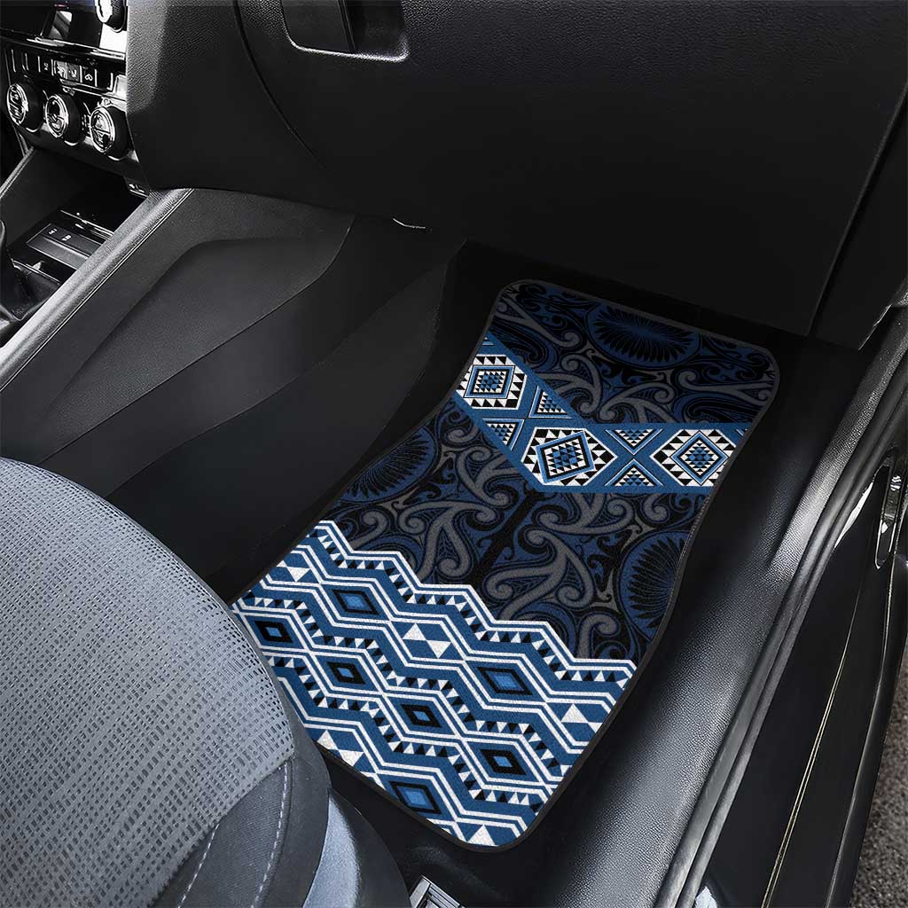 New Zealand Aotearoa Car Mats Blue Taniko Art Maori Pattern