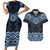 New Zealand Aotearoa Couples Matching Short Sleeve Bodycon Dress and Hawaiian Shirt Blue Taniko Art Maori Pattern