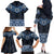 New Zealand Aotearoa Family Matching Off The Shoulder Long Sleeve Dress and Hawaiian Shirt Blue Taniko Art Maori Pattern