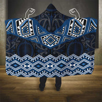 New Zealand Aotearoa Hooded Blanket Blue Taniko Art Maori Pattern