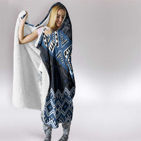 New Zealand Aotearoa Hooded Blanket Blue Taniko Art Maori Pattern