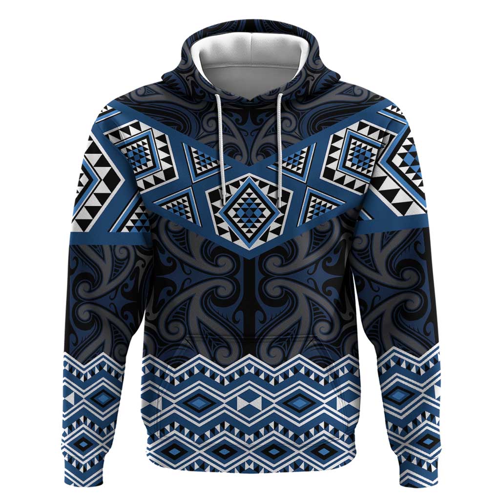 New Zealand Aotearoa Hoodie Blue Taniko Art Maori Pattern