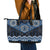 New Zealand Aotearoa Leather Tote Bag Blue Taniko Art Maori Pattern