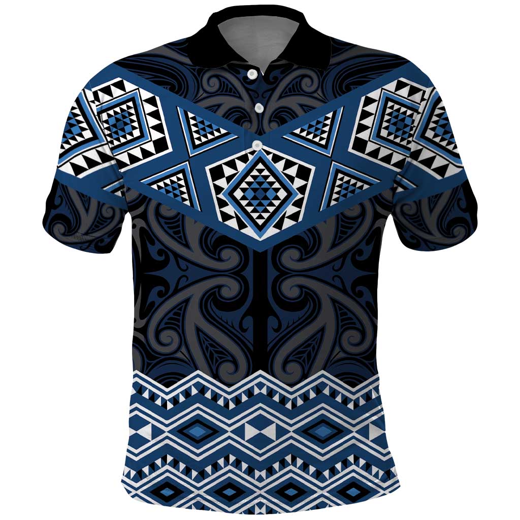 New Zealand Aotearoa Polo Shirt Blue Taniko Art Maori Pattern