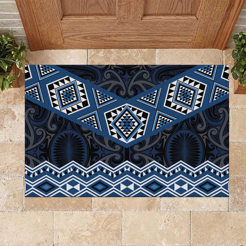 New Zealand Aotearoa Rubber Doormat Blue Taniko Art Maori Pattern