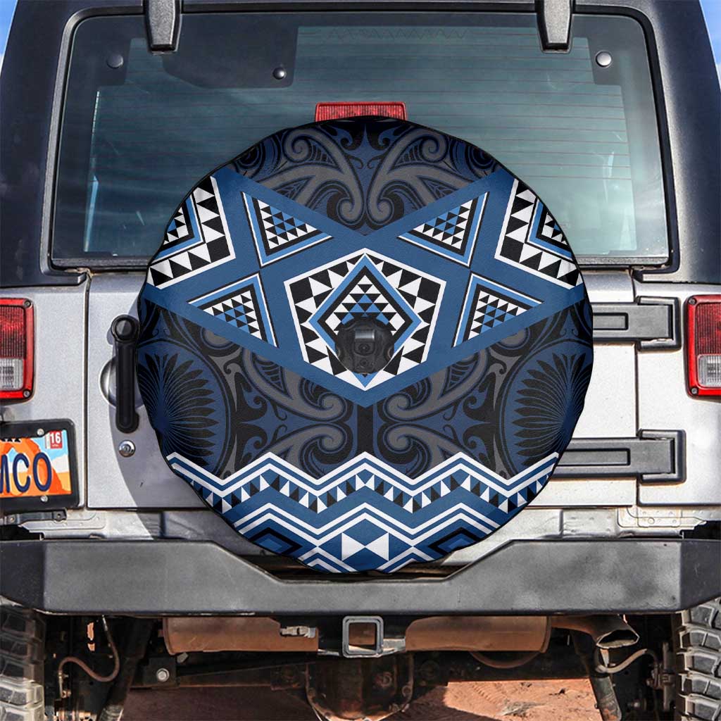 New Zealand Aotearoa Spare Tire Cover Blue Taniko Art Maori Pattern