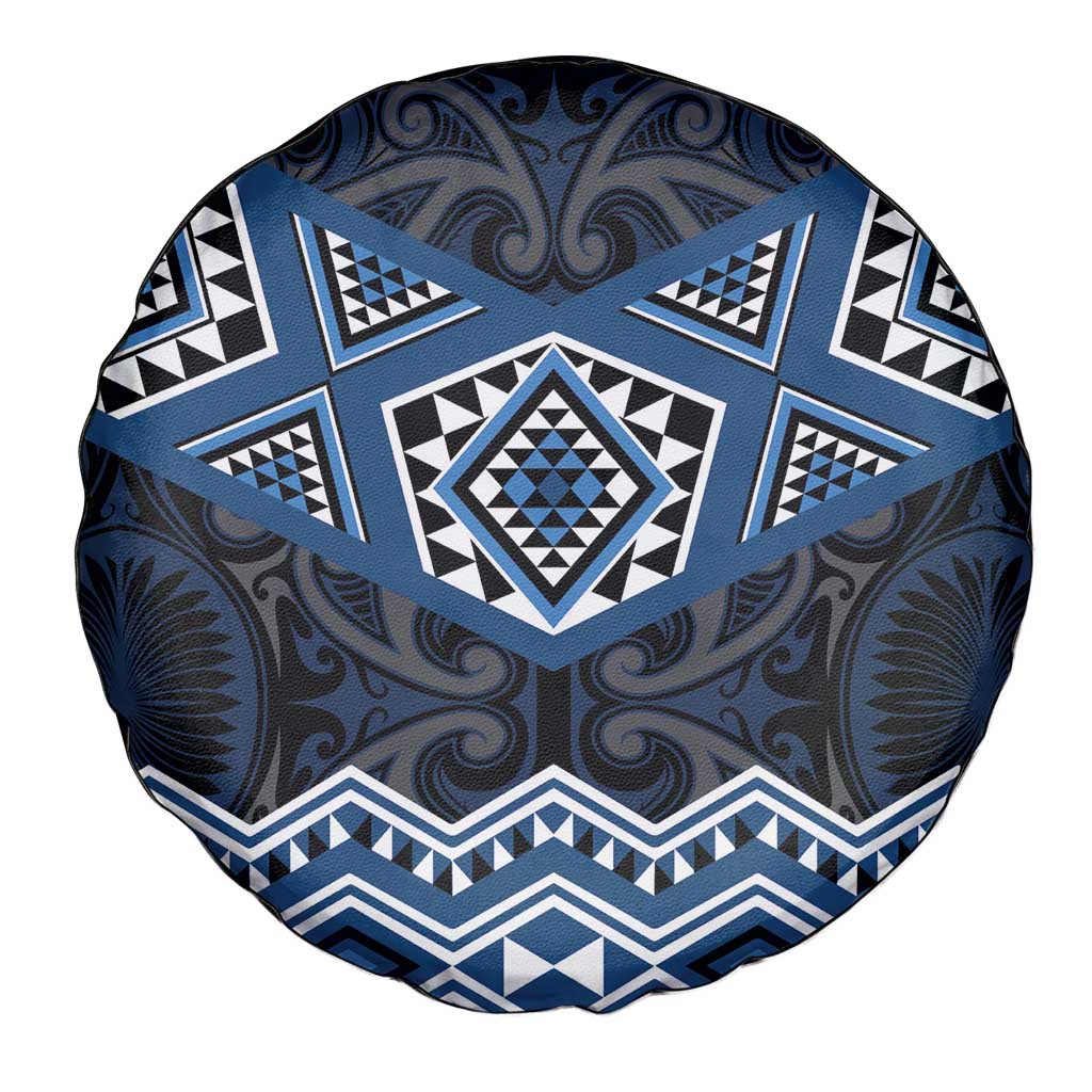 New Zealand Aotearoa Spare Tire Cover Blue Taniko Art Maori Pattern