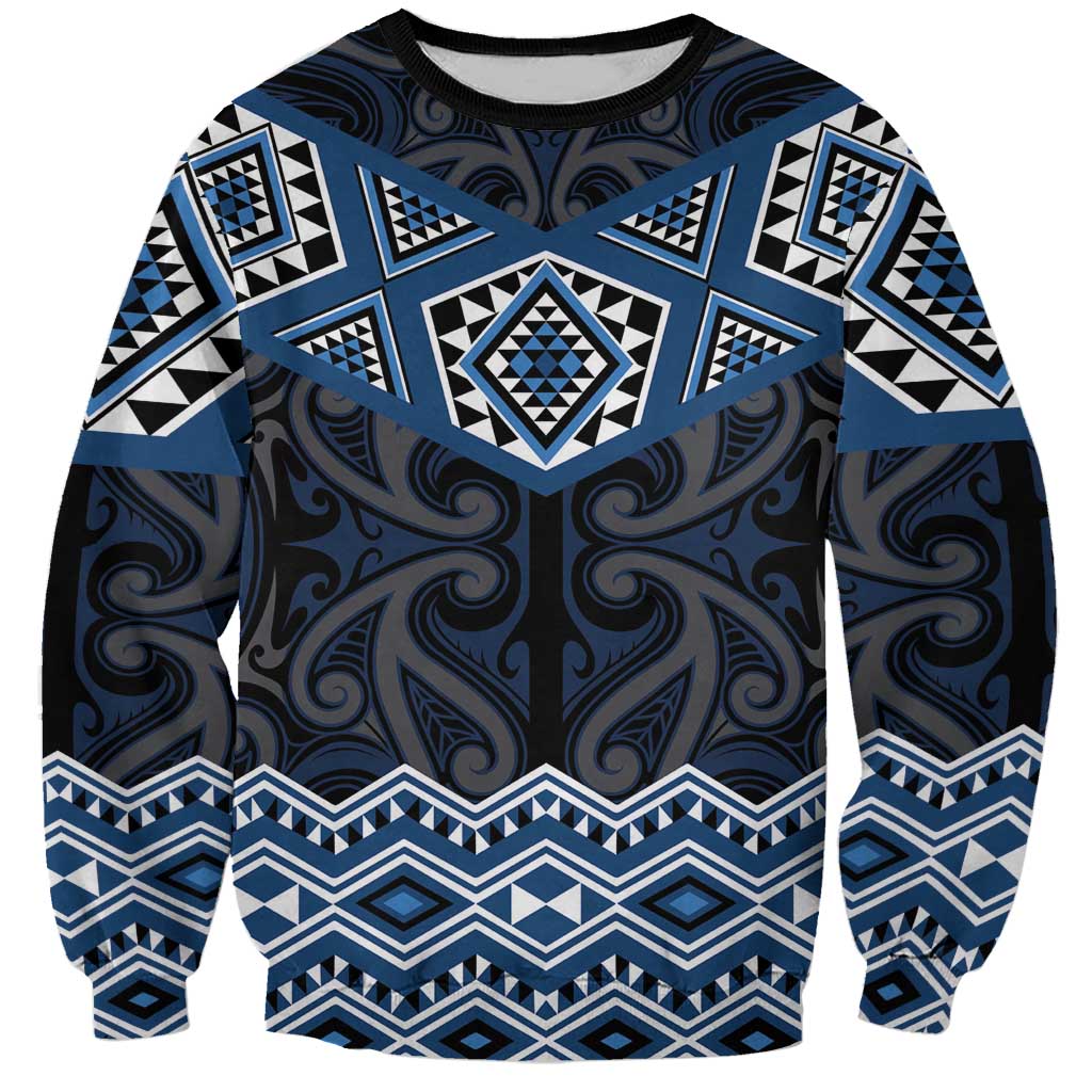 New Zealand Aotearoa Sweatshirt Blue Taniko Art Maori Pattern