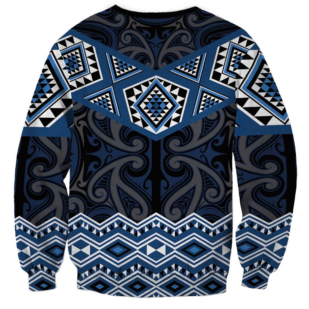 New Zealand Aotearoa Sweatshirt Blue Taniko Art Maori Pattern