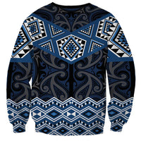New Zealand Aotearoa Sweatshirt Blue Taniko Art Maori Pattern