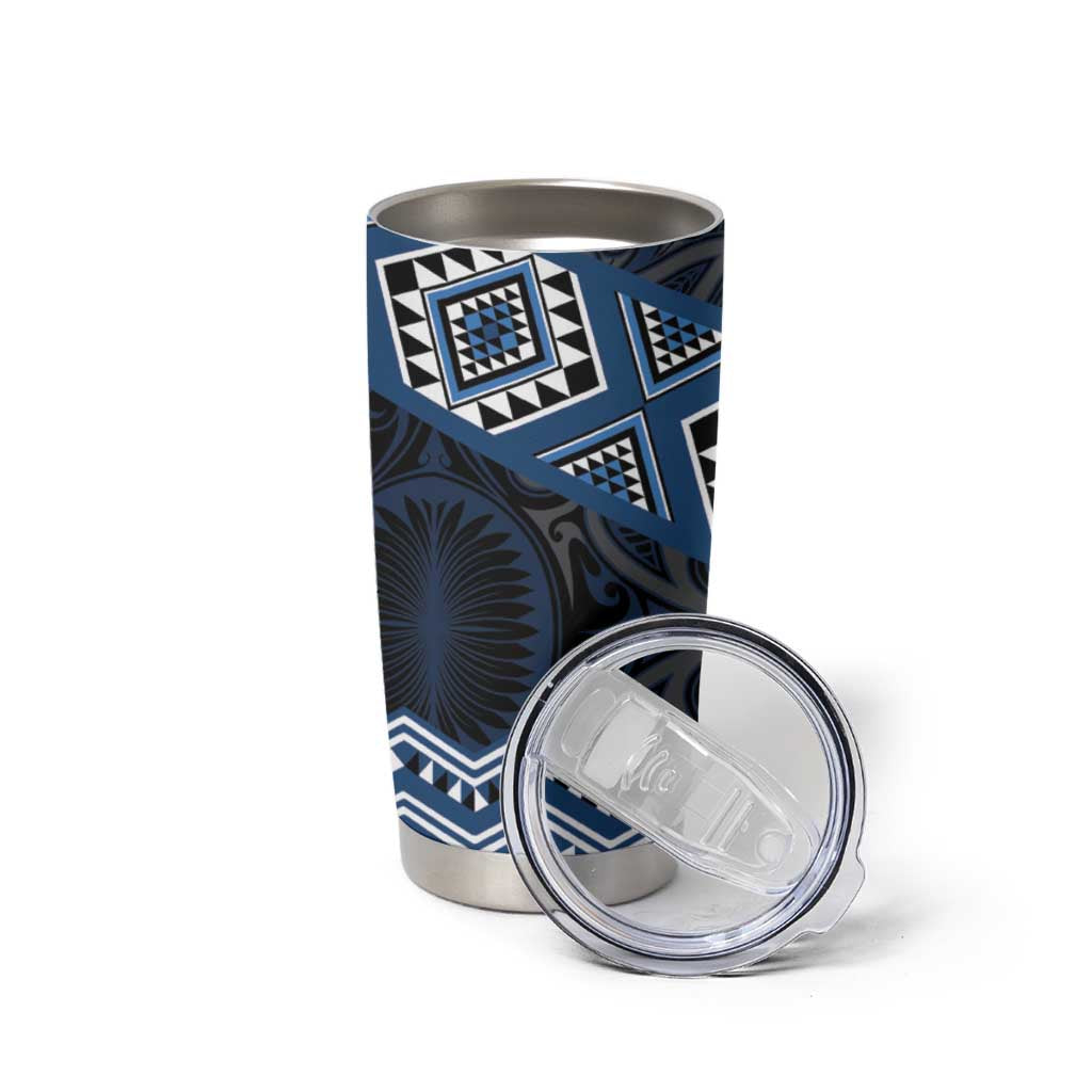 New Zealand Aotearoa Tumbler Cup Blue Taniko Art Maori Pattern