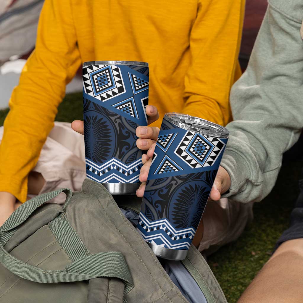 New Zealand Aotearoa Tumbler Cup Blue Taniko Art Maori Pattern