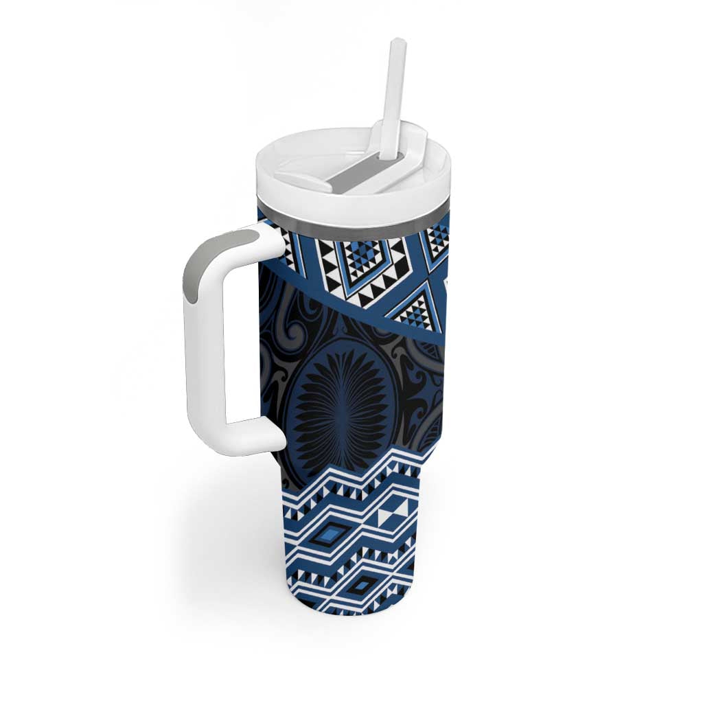 New Zealand Aotearoa Tumbler With Handle Blue Taniko Art Maori Pattern