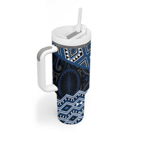 New Zealand Aotearoa Tumbler With Handle Blue Taniko Art Maori Pattern